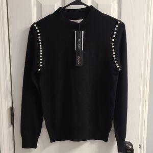 Catherine Malandrino Black Sweater with Pearl Accents